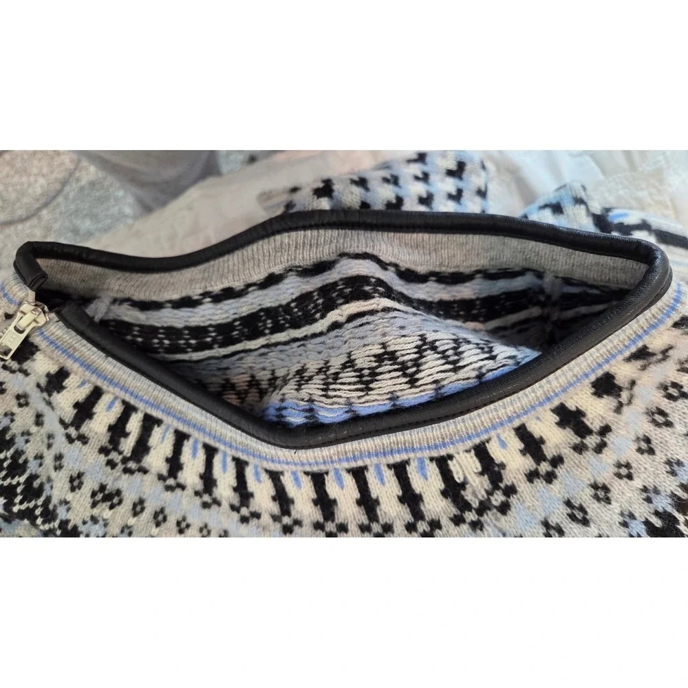 Ellie Kai 100% Cashmere Leather Trim Blue Gray‎ Winter Sweater Cozy Small